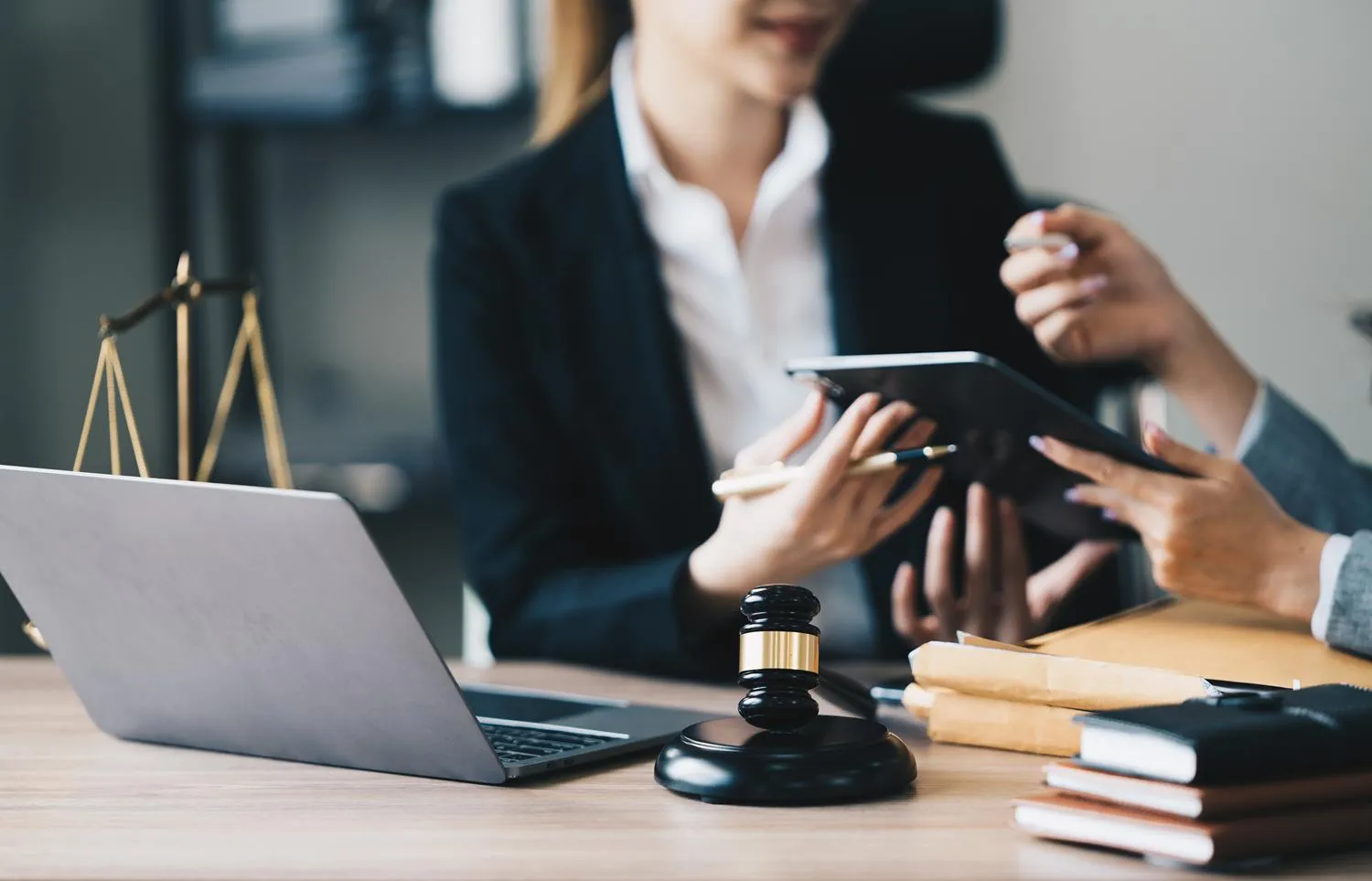 Lawyer working at a computer, representing SEO for law firms